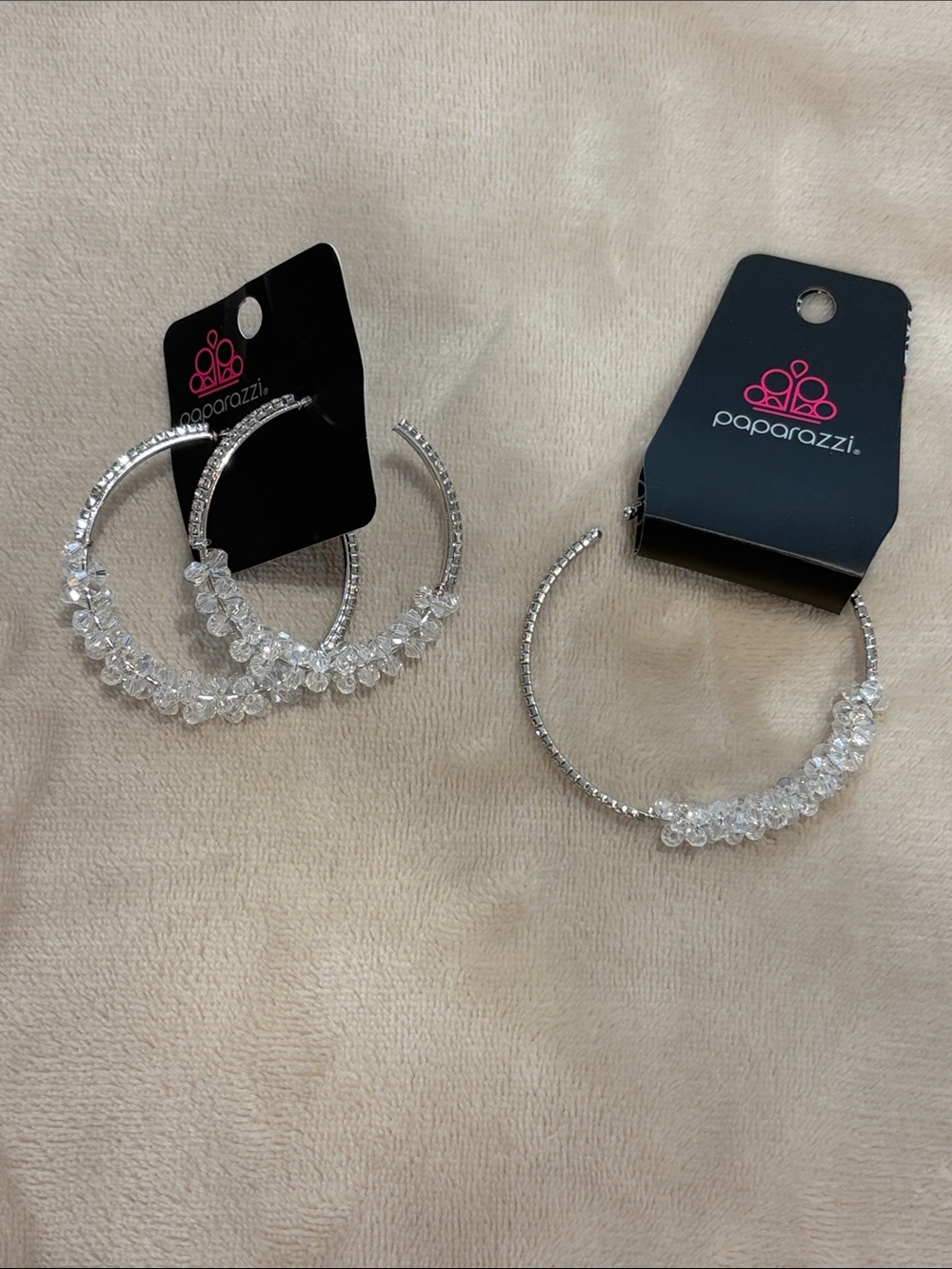 Paparazzi Silver Crystal Cluster Hoop Earrings - Clear with matching bracelet